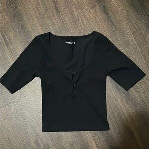 Abercrombie & Fitch Black Fitted Bodysuit 3/4 Sleeves